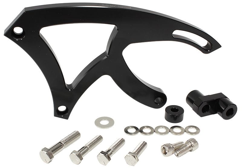 Aeroflow Performance Suit 302-351C, Mid mount passenger side with GM Saginaw pump, Black f Aeroflow Billet Aluminium Power Steering Bracket AF64-4009BLK SR