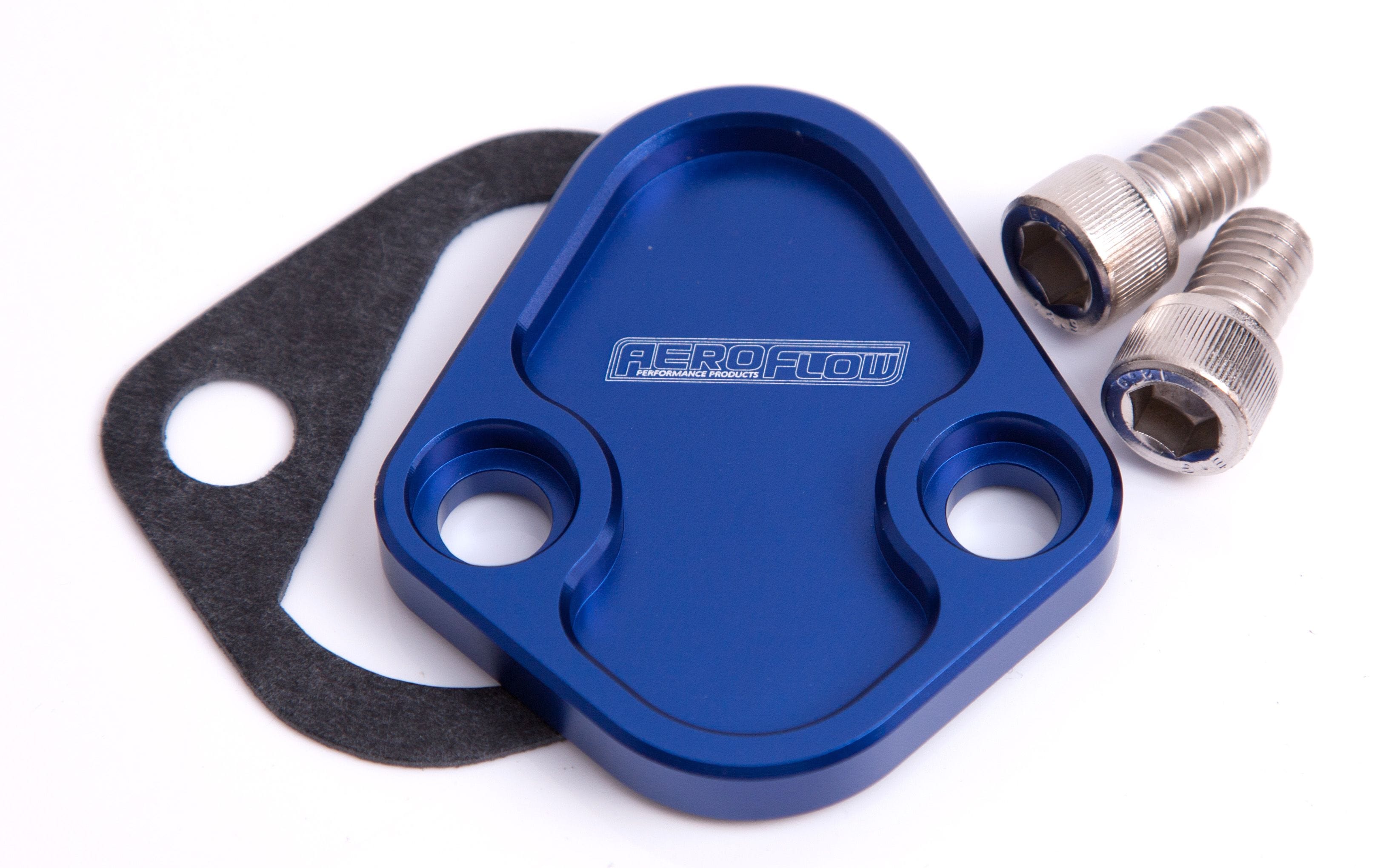 Aeroflow Performance Suit BB Chev, Ford 289-351W, SB, BB Aeroflow Billet Fuel Pump Block-Off Plate - Blue AF64-2027 SR