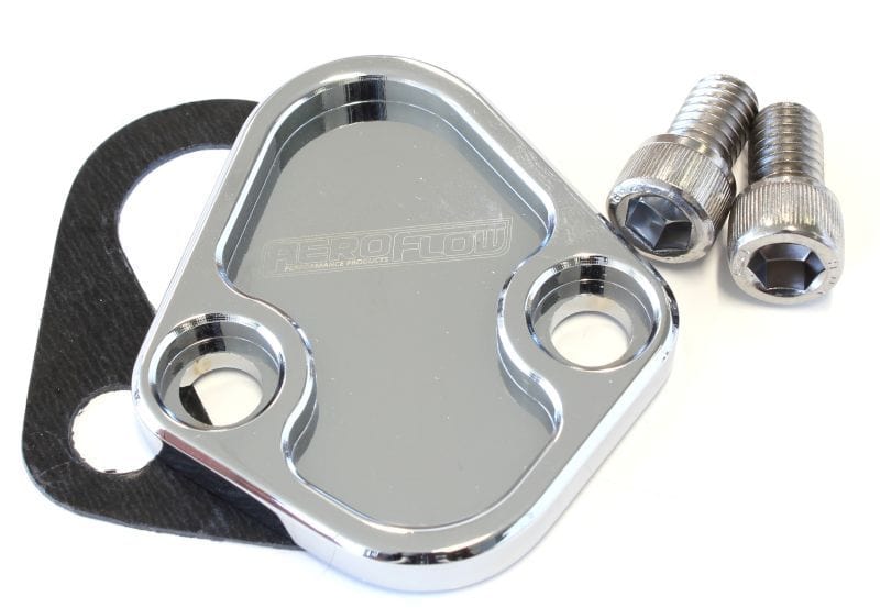 Aeroflow Performance Suit BB Chev, Ford 289-351W, SB, BB Aeroflow Billet Fuel Pump Block-Off Plate - Chrome AF64-2027C SR