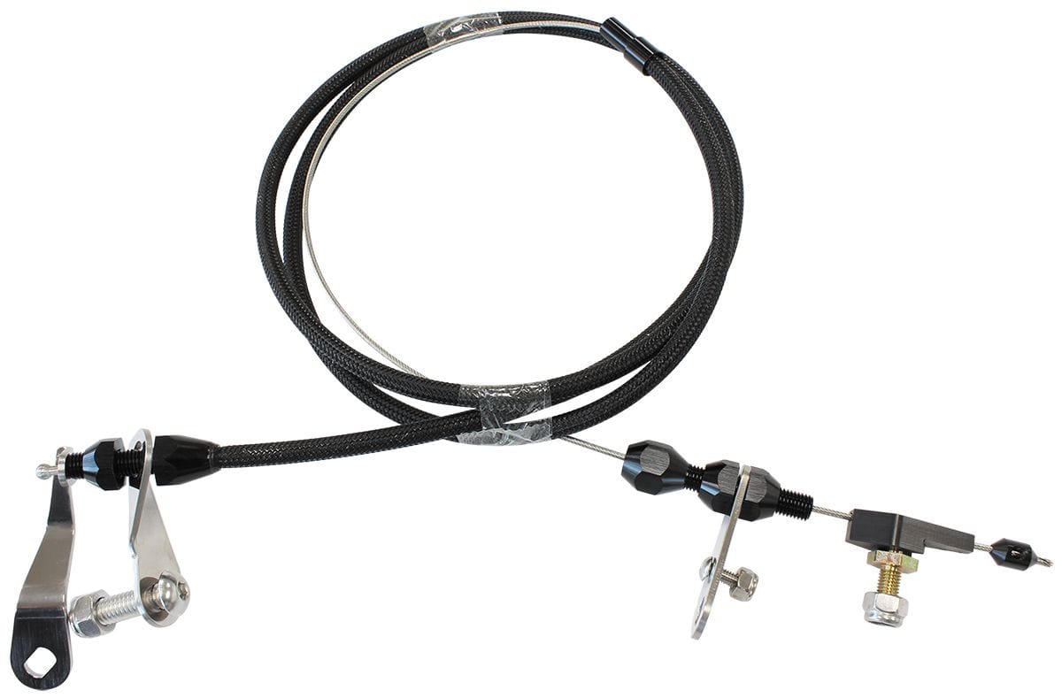 Aeroflow Performance Suit Ford C6 Transmission Aeroflow Kickdown Cable With Black Stainless Steel Cover & Black Ends AF72-7001BLK SR