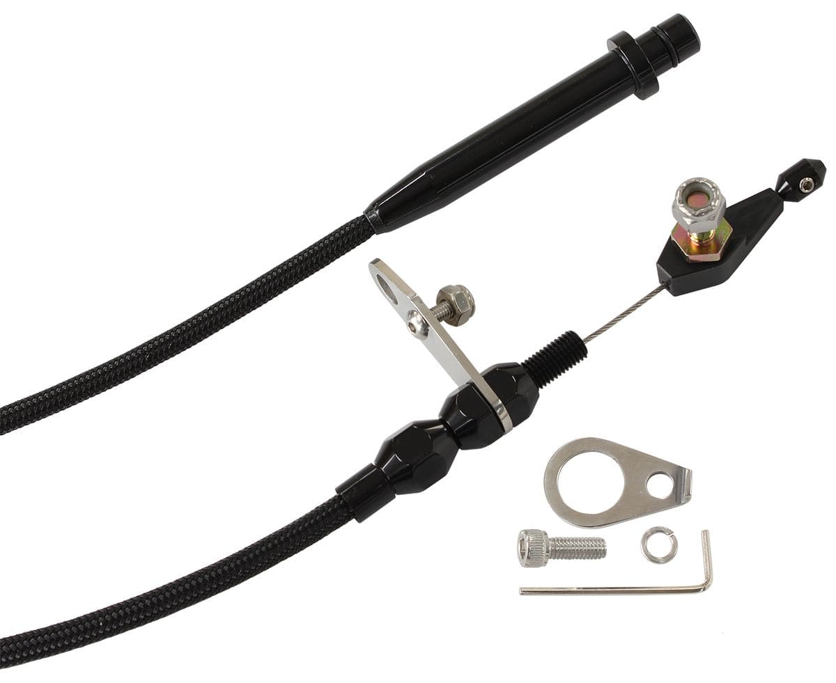 Aeroflow Performance Suit GM TH350 Transmission Aeroflow Kickdown Cable With Black Stainless Steel Cover & Black Ends AF72-7007BLK SR