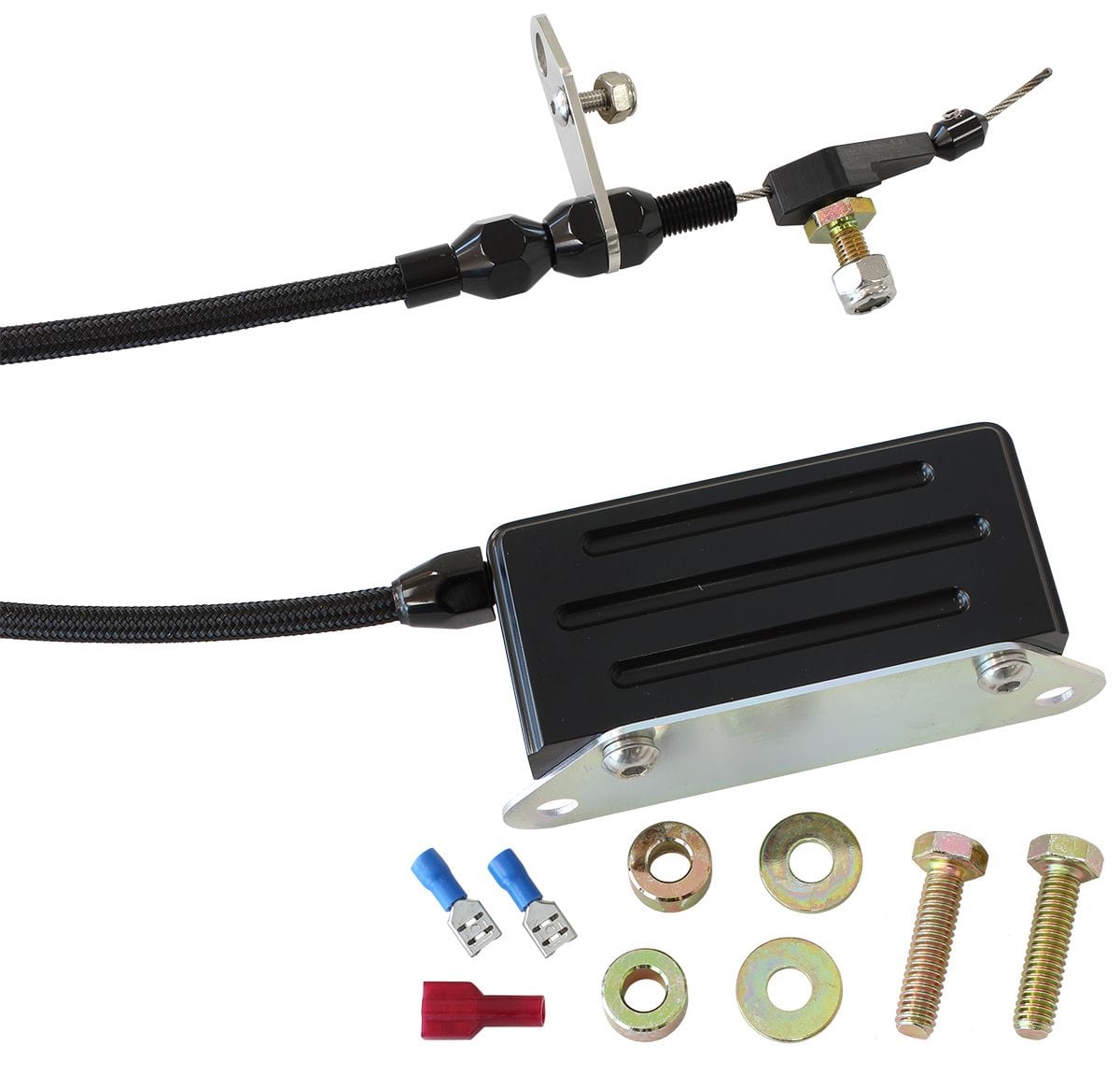 Aeroflow Performance Suit GM TH400 Transmission Aeroflow Kickdown Cable With Black Stainless Steel Cover & Black Ends AF72-7004BLK SR