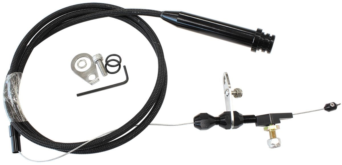 Aeroflow Performance Suit GM TH700 & Early 4L60E Transmission Aeroflow Kickdown Cable With Black Stainless Steel Cover & Black Ends AF72-7000BLK SR