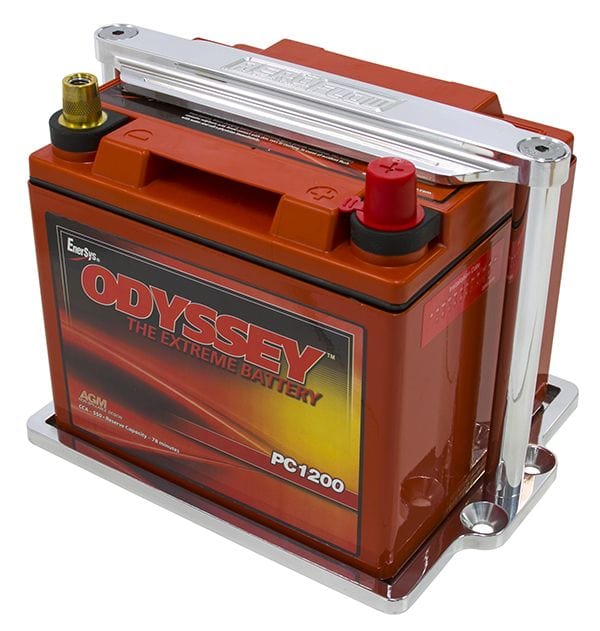 Aeroflow Performance Suit Odyssey ODPC1200 battery, Polished finish Aeroflow Billet Aluminium Battery Trays AF64-2102 SR