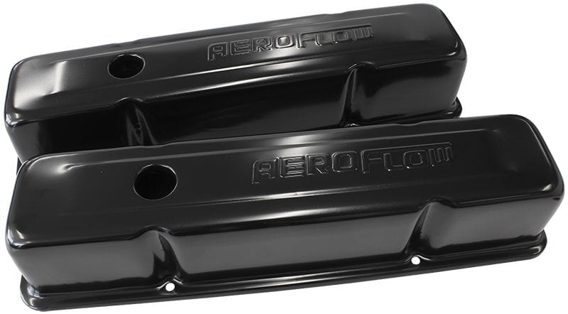 Aeroflow Performance Suit SB Chev With Aeroflow Logo, Tall Aeroflow Black Steel Valve Covers AF1822-5000 SR