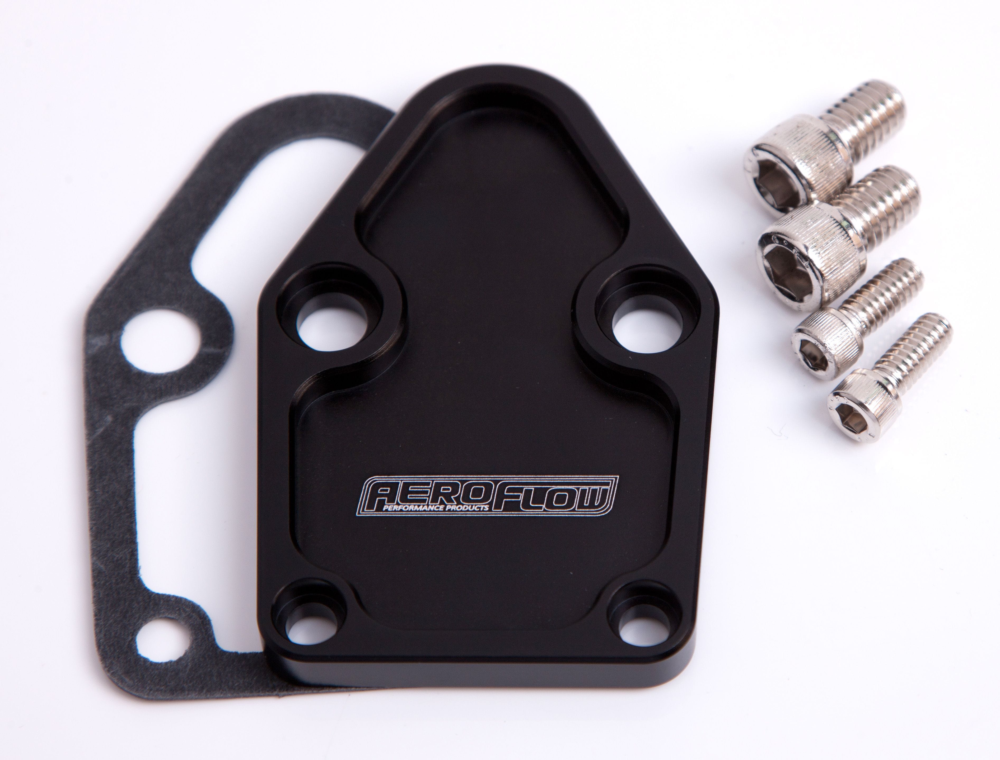 Aeroflow Performance Suit SB Chevy Aeroflow Billet Fuel Pump Block-Off Plate - Black AF64-2028BLK SR