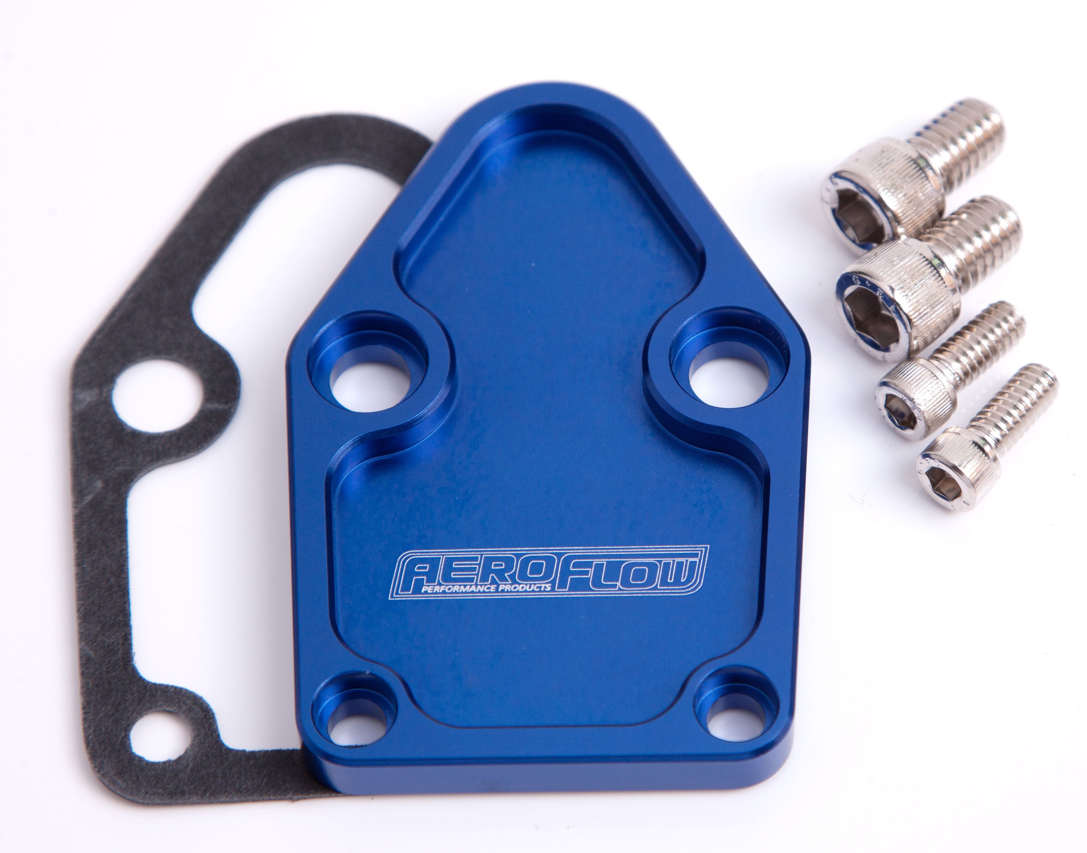 Aeroflow Performance Suit SB Chevy Aeroflow Billet Fuel Pump Block-Off Plate - Blue AF64-2028 SR