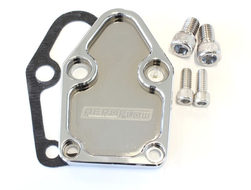 Aeroflow Performance Suit SB Chevy Aeroflow Billet Fuel Pump Block-Off Plate - Chrome AF64-2028C SR