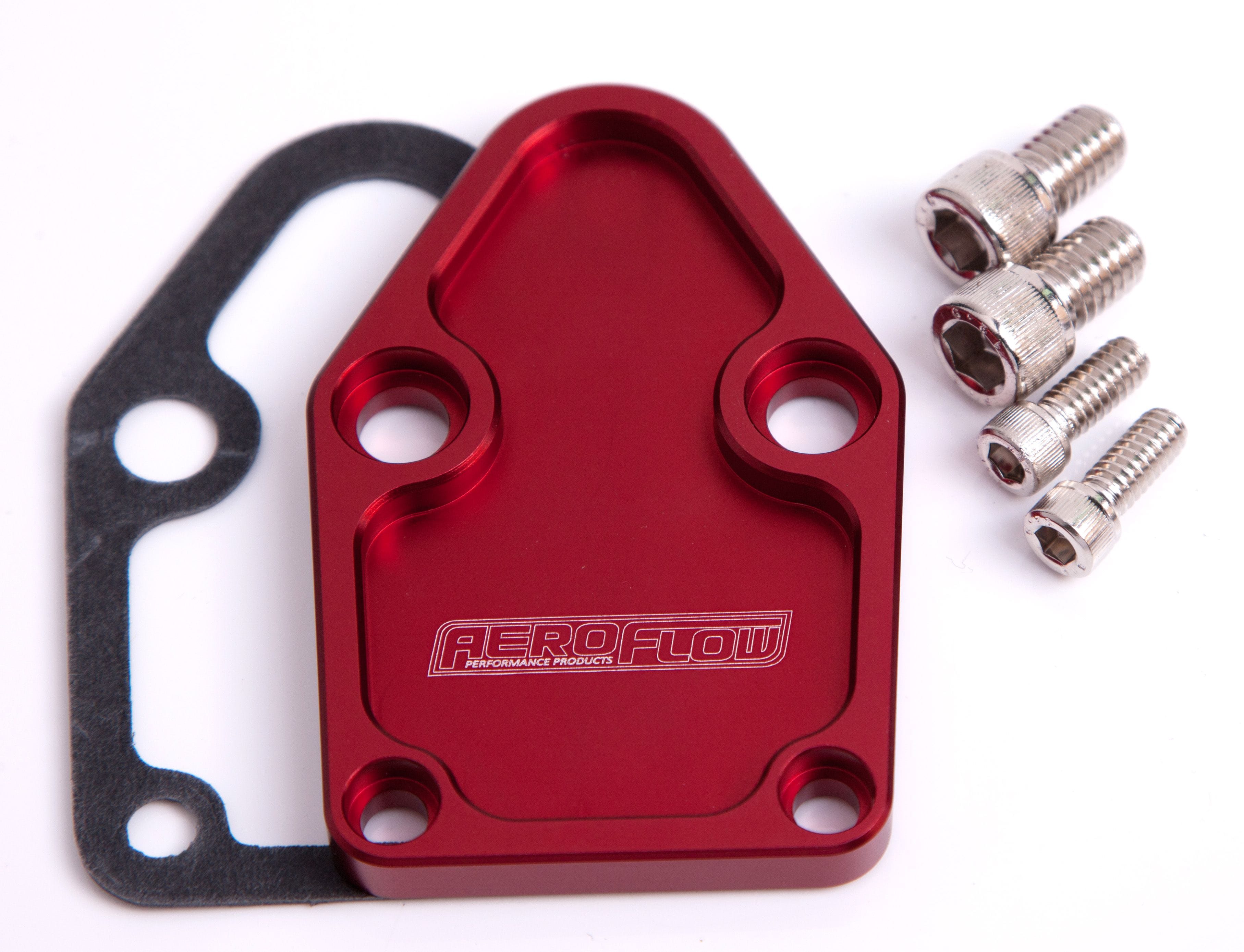 Aeroflow Performance Suit SB Chevy Aeroflow Billet Fuel Pump Block-Off Plate - Red AF64-2028R SR