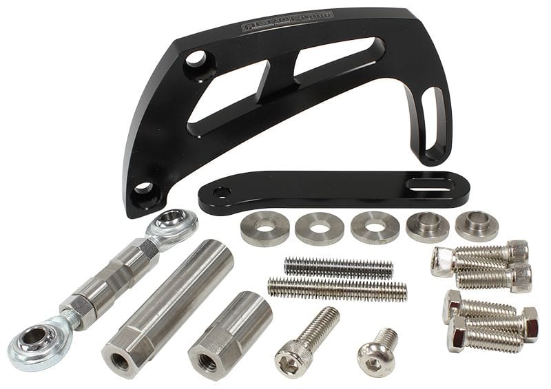 Aeroflow Performance Suit Small Block Chevy, High mount passenger side with long water pum Aeroflow Billet Aluminium Power Steering Bracket AF64-4011BLK SR