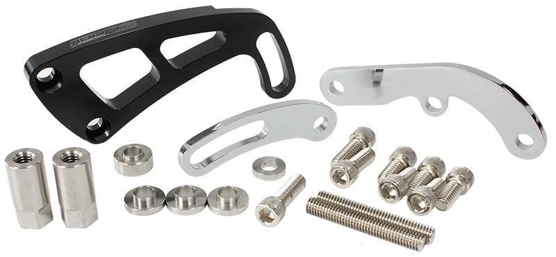 Aeroflow Performance Suit Small Block Chevy, Mid mount passenger side with long water pump Aeroflow Billet Aluminium Power Steering Bracket AF64-4001BLK SR