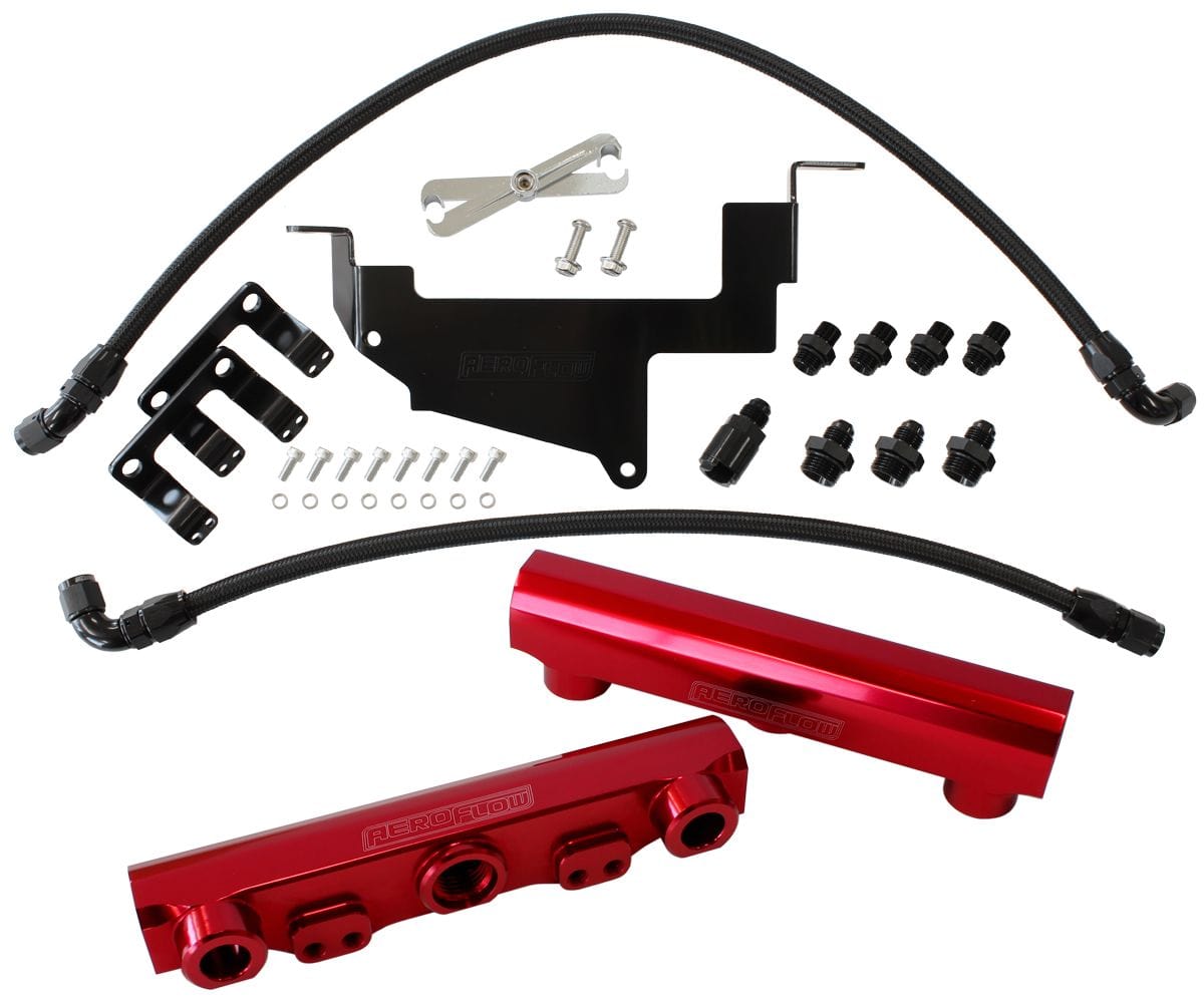 Aeroflow Performance Suit Standard Fuel Injectors, -8ORB Ports Aeroflow Subaru, Toyota, Scion FA20 Billet EFI Fuel Rail Kit - Red AF64-2131R SR