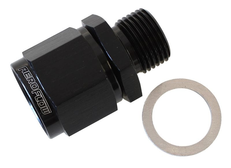Aeroflow Performance Supplied With Washer, Black Finish Aeroflow Male M18 x 1.5 to Female -10AN Swivel Adapter AF906-10-M18BLK SR