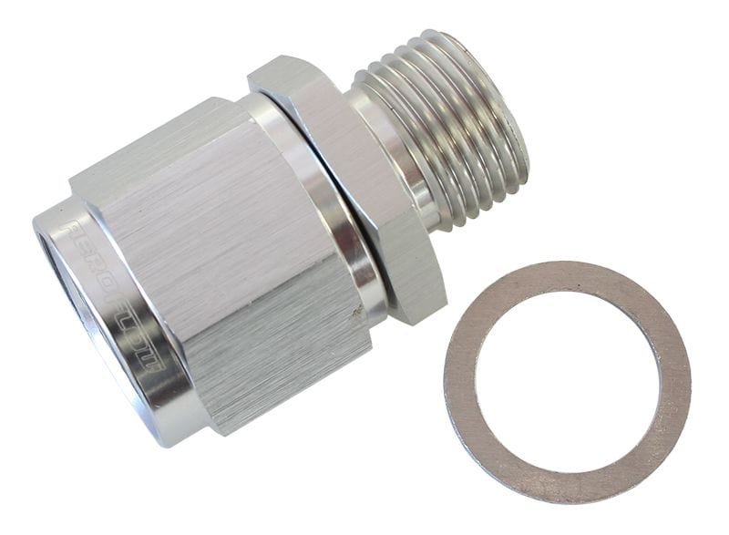 Aeroflow Performance Supplied With Washer, Silver Finish Aeroflow Male M18 x 1.5 to Female -10AN Swivel Adapter AF906-10-M18S SR