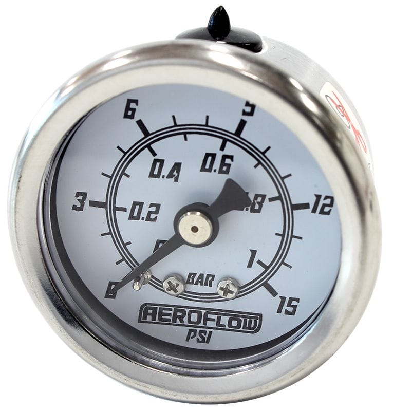 Aeroflow Performance White Face, Black Pointer, 1/8" NPT Male Thread Aeroflow 1-1/2" 15 psi Pressure Gauge AF30-2206 SR