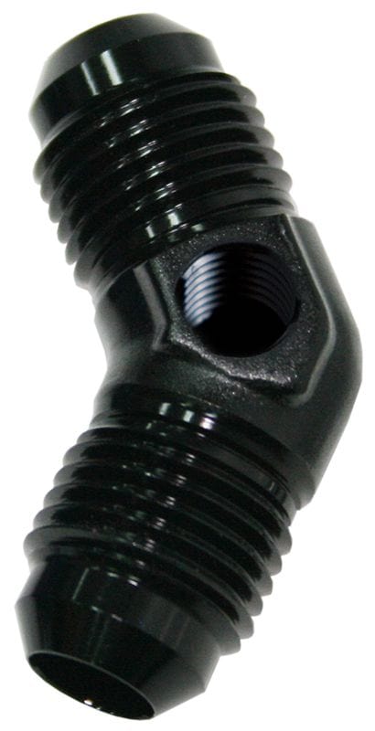 Aeroflow Performance With 1/8" NPT Port. Black Finish Aeroflow 45° Male Flare Union -8AN AF827-08PBLK SR