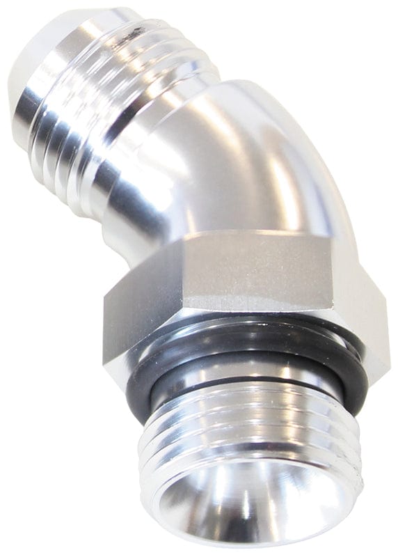 Aeroflow Performance With Jam Nut, Silver Finish Aeroflow 45° ORB to Male AN Full Flow Adapter -4 ORB to -4AN AF902-04S SR