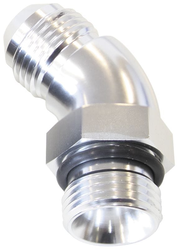 Aeroflow Performance With Jam Nut, Silver Finish Aeroflow 45° ORB to Male AN Full Flow Adapter -8 ORB to -8AN AF902-08S SR