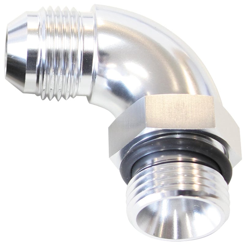 Aeroflow Performance With Jam Nut, Silver Finish Aeroflow 90° ORB to Male AN Full Flow Adapter -3 ORB to -3AN AF903-03S SR