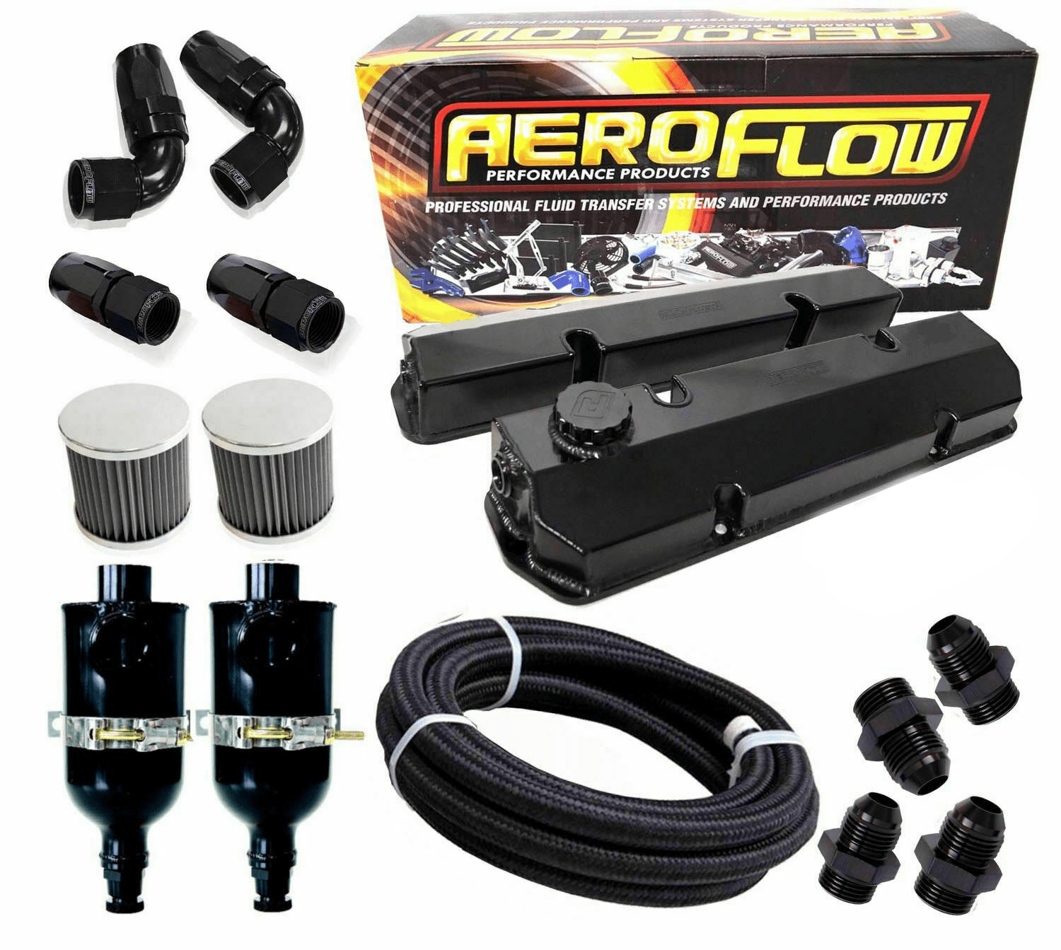 Aeroflow Pre-made kits Black CARB - HOLDEN COMMODORE V8 5.0 304 ALLOY ROCKER COVERS & BREATHER CATCH CAN SR