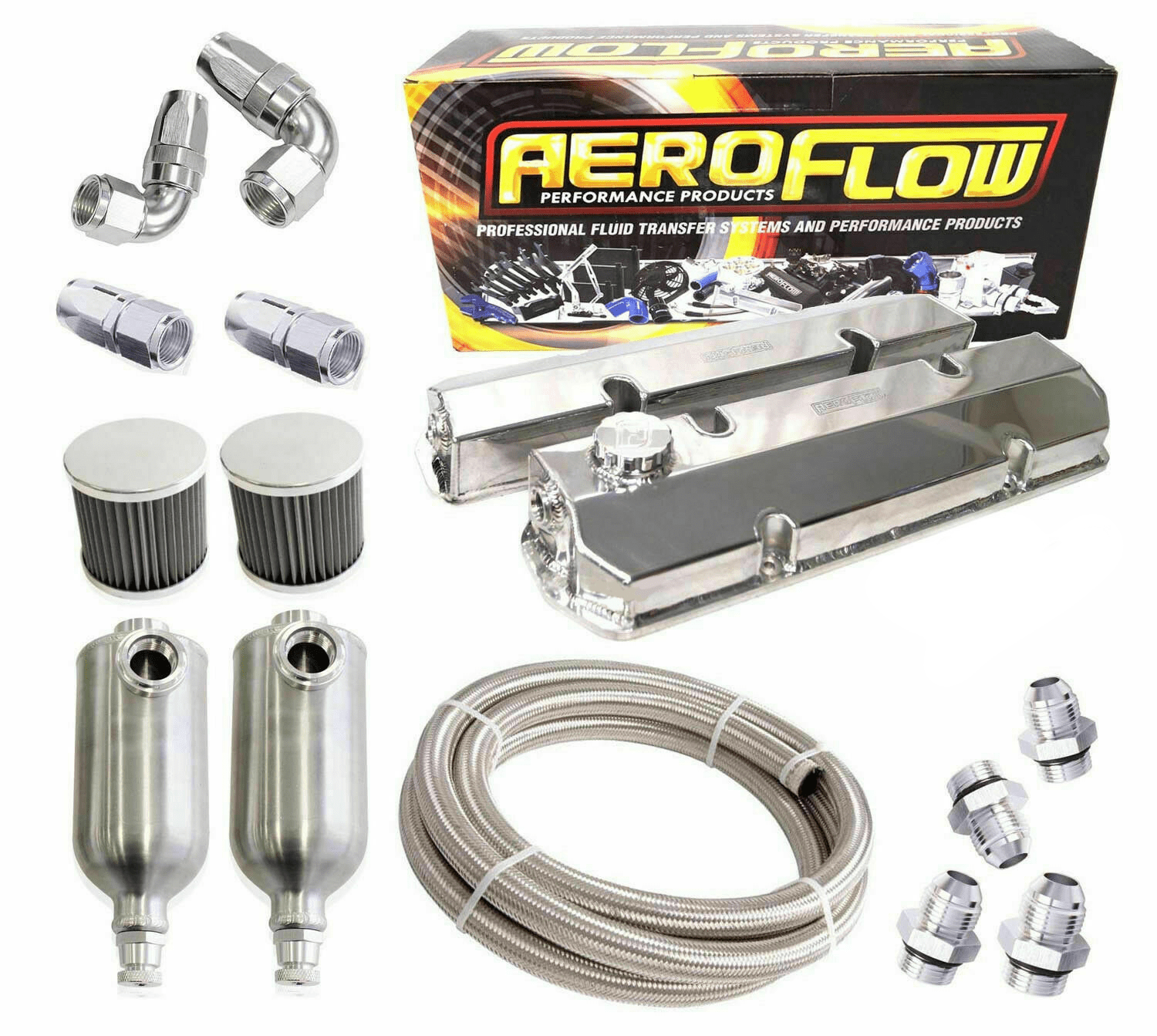 Aeroflow Pre-made Kits EFI HOLDEN COMMODORE V8 EFI 5.0 304 ALLOY ROCKER COVERS & BREATHER CATCH CAN KIT SR