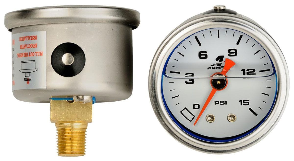 AEROMOTIVE 0-15 PSI, Liquid Filled Aeromotive 1-1/2" Fuel Pressure Gauge ARO15632 SR