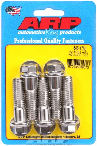 ARP 1/2" UNC x 1.750" UHL With 9/16" Socket Head ARP fasteners 5-Pack Bolt Kit, Hex Head S/S AR646-1750 SR