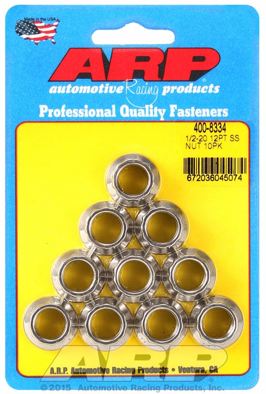 ARP 1/2" UNF Thread, 9/16" Socket (10-Pack) ARP fasteners 12-Point Nut, Polished S/S AR400-8334 SR