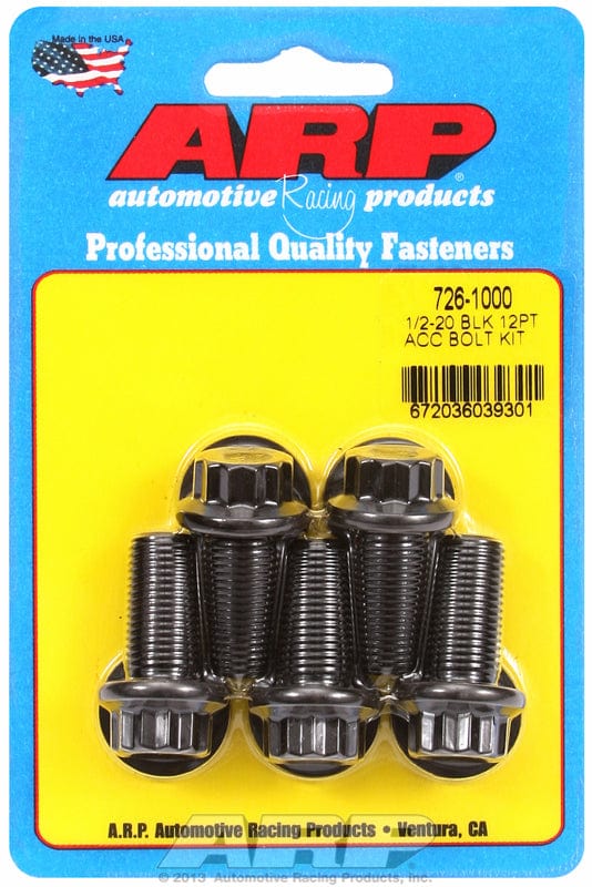 ARP 1/2" UNF x 1.000" UHL With 9/16" Socket Head ARP fasteners 5-Pack Bolt Kit, 12-Point Head Black Oxide AR726-1000 SR