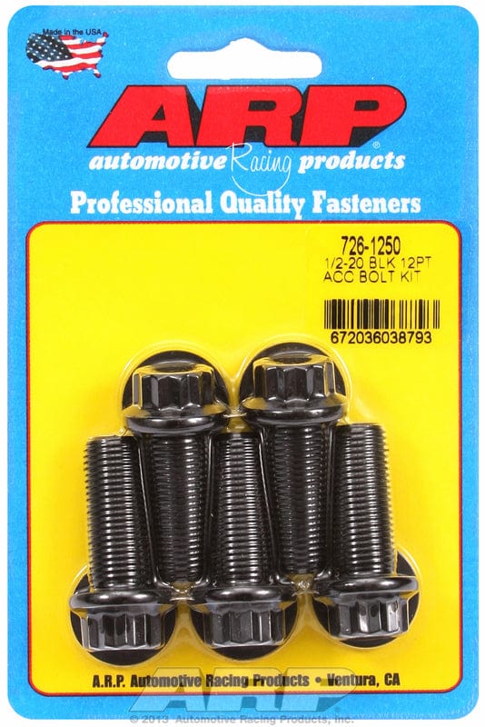 ARP 1/2" UNF x 1.250" UHL With 9/16" Socket Head ARP fasteners 5-Pack Bolt Kit, 12-Point Head Black Oxide AR726-1250 SR