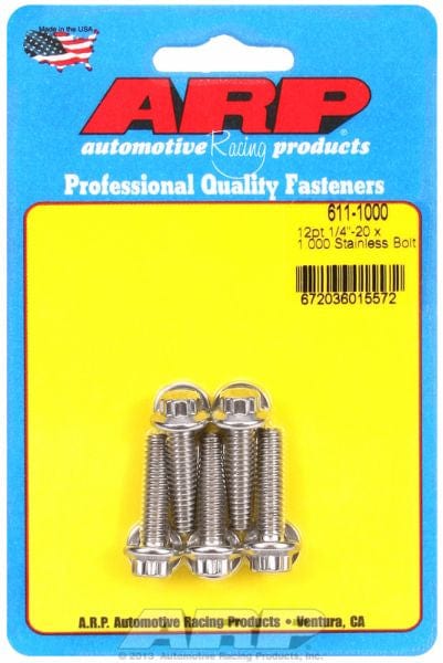 ARP 1/4" UNC x 1.000" UHL With 5/16" Socket Head ARP fasteners 5-Pack Bolt Kit, 12-Point Head S/S AR611-1000 SR