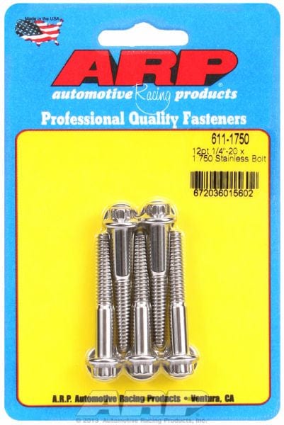 ARP 1/4" UNC x 1.750" UHL With 5/16" Socket Head ARP fasteners 5-Pack Bolt Kit, 12-Point Head S/S AR611-1750 SR