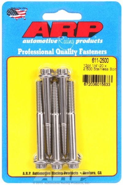 ARP 1/4" UNC x 2.500" UHL With 5/16" Socket Head ARP fasteners 5-Pack Bolt Kit, 12-Point Head S/S AR611-2500 SR