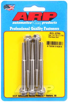 ARP 1/4" UNC x 2.750" UHL With 5/16" Socket Head ARP fasteners 5-Pack Bolt Kit, Hex Head S/S AR621-2750 SR