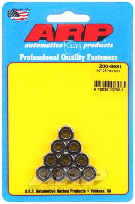 ARP 1/4" UNF Thread x 7/16" Socket (10-Pack) ARP fasteners Hex Nut With Flange, Chrome Moly AR200-8631 SR