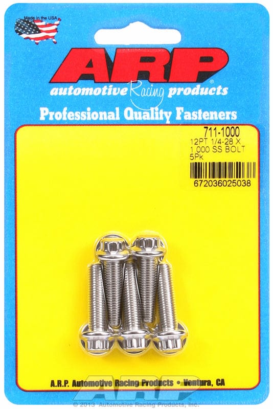 ARP 1/4" UNF x 1.000" UHL With 5/16" Socket Head ARP fasteners 5-Pack Bolt Kit, 12-Point Head S/S AR711-1000 SR