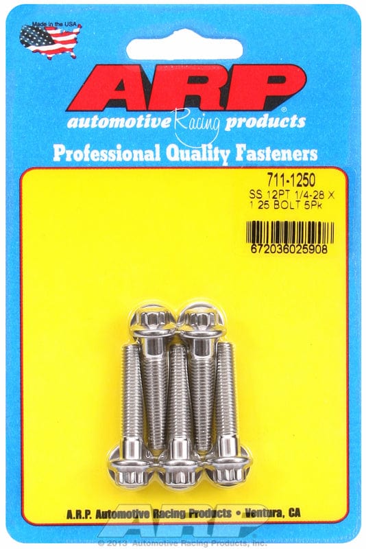 ARP 1/4" UNF x 1.250" UHL With 5/16" Socket Head ARP fasteners 5-Pack Bolt Kit, 12-Point Head S/S AR711-1250 SR