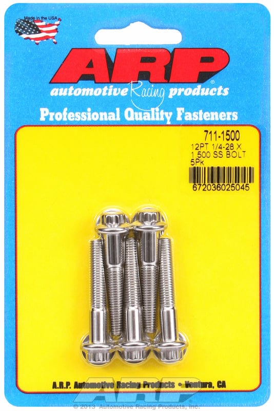 ARP 1/4" UNF x 1.500" UHL With 5/16" Socket Head ARP fasteners 5-Pack Bolt Kit, 12-Point Head S/S AR711-1500 SR