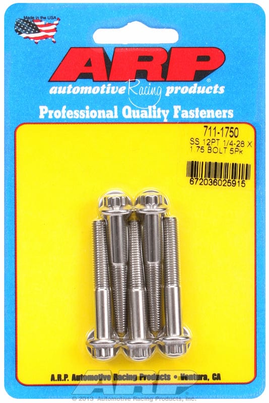 ARP 1/4" UNF x 1.750" UHL With 5/16" Socket Head ARP fasteners 5-Pack Bolt Kit, 12-Point Head S/S AR711-1750 SR