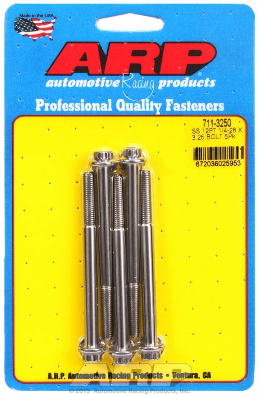 ARP 1/4" UNF x 3.250" UHL With 5/16" Socket Head ARP fasteners 5-Pack Bolt Kit, 12-Point Head S/S AR711-3250 SR