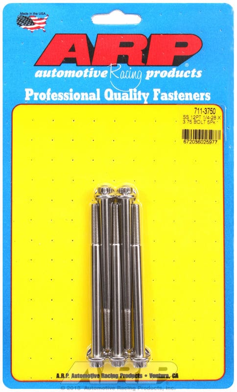 ARP 1/4" UNF x 3.750" UHL With 5/16" Socket Head ARP fasteners 5-Pack Bolt Kit, 12-Point Head S/S AR711-3750 SR