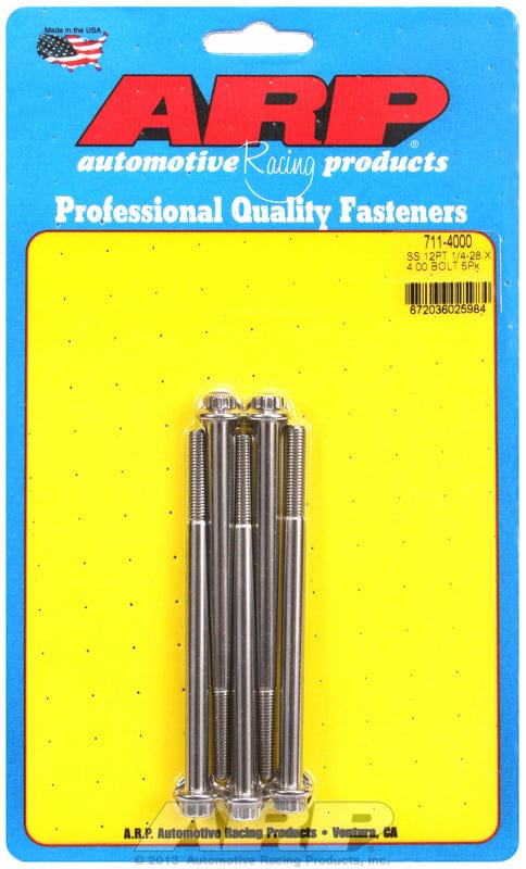 ARP 1/4" UNF x 4.000" UHL With 5/16" Socket Head ARP fasteners 5-Pack Bolt Kit, 12-Point Head S/S AR711-4000 SR