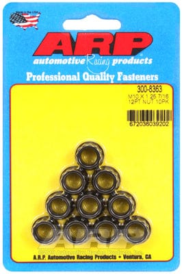 ARP 10mm X 1.25 Thread, 12mm Socket (10 Pack) ARP fasteners 12-Point Nut, Chrome Moly Black Oxide AR300-8363 SR