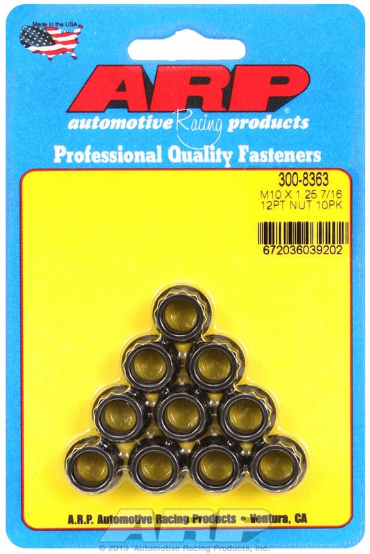 ARP 10mm X 1.25 Thread, 12mm Socket (10 Pack) ARP fasteners 12-Point Nut, Chrome Moly Black Oxide AR300-8363 SR