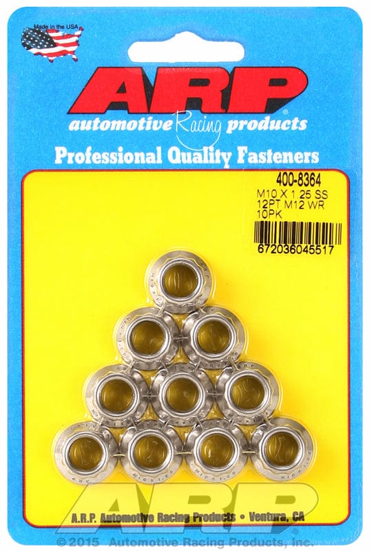 ARP 10mm X 1.25 Thread, 12mm Socket (10-Pack) ARP fasteners 12-Point Nut, Polished S/S AR400-8364 SR