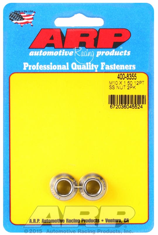 ARP 10mm X 1.50 Thread, 12mm Socket (2-Pack) ARP fasteners 12-Point Nut, Polished S/S AR400-8355 SR
