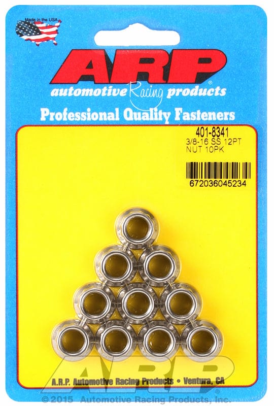 ARP 3/8" UNC Thread, 7/16" Socket (10 Pack) ARP fasteners 12-Point Nut, Polished S/S AR401-8341 SR