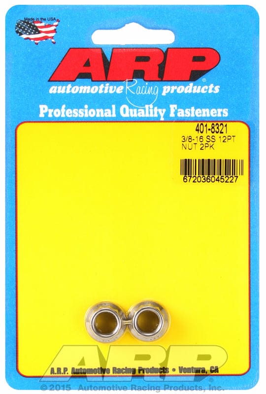 ARP 3/8" UNC Thread, 7/16" Socket (2 Pack) ARP fasteners 12-Point Nut, Polished S/S AR401-8321 SR