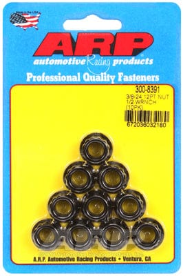 ARP 3/8" UNF Thread, 1/2" Socket (10-Pack) ARP fasteners 12-Point Nut, Chrome Moly Black Oxide AR300-8391 SR