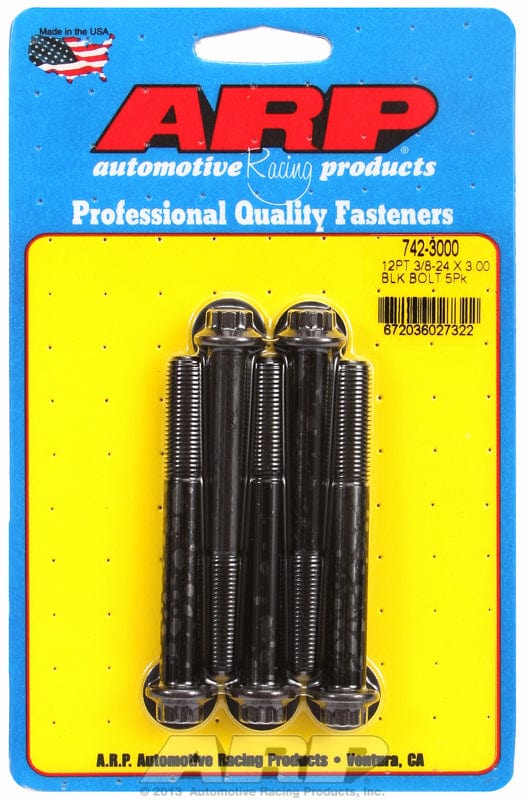 ARP 3/8" UNF x 3.000" UHL With 3/8" Socket Head ARP fasteners 5-Pack Bolt Kit, 12-Point Head Black Oxide AR742-3000 SR